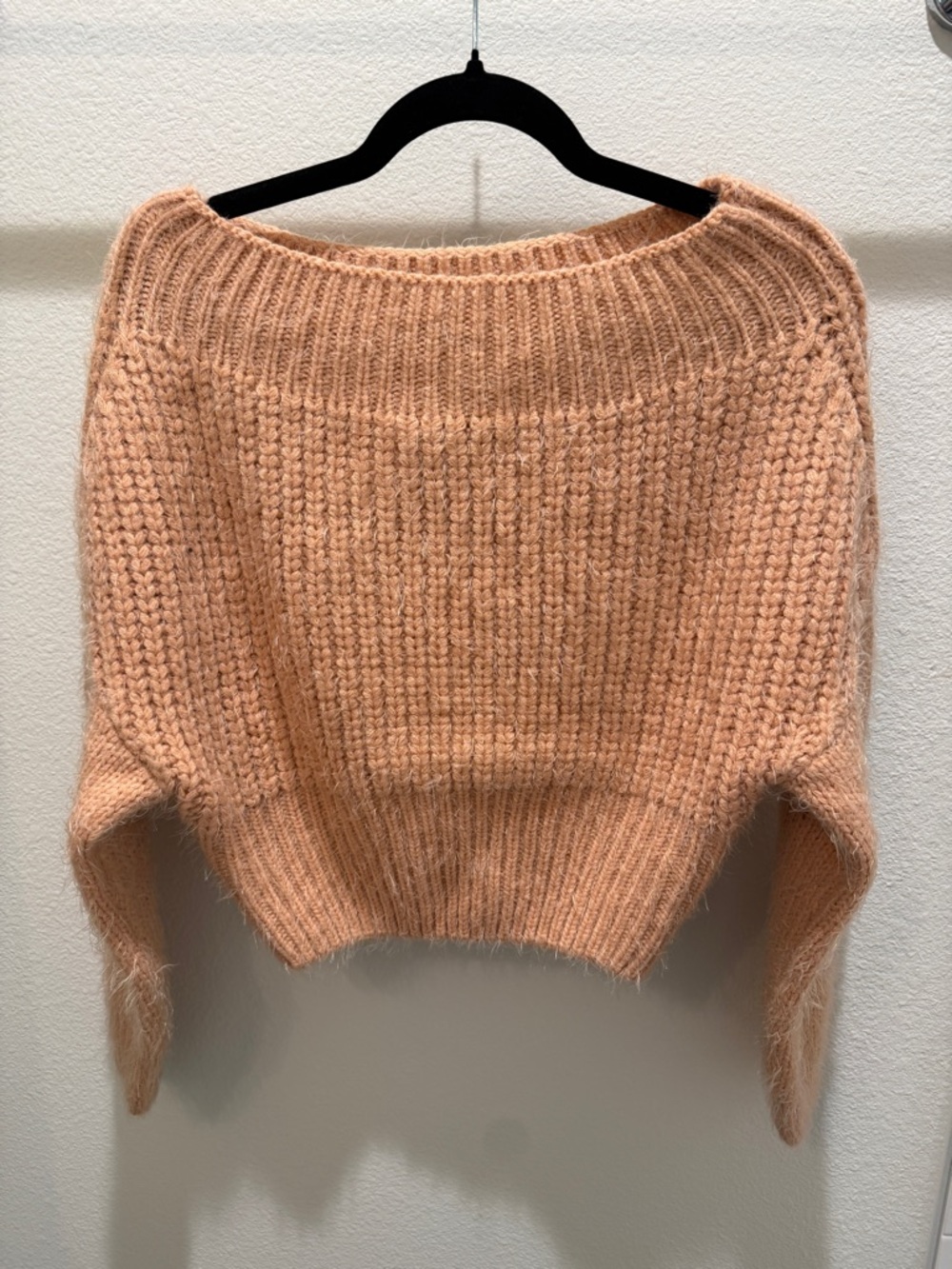 Cotton Candy Peach Off-the-Shoulder Cropped Sweater